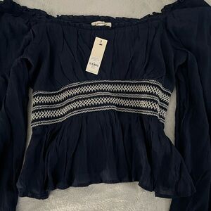 Francesca's Collections Navy Blouse with White Accents